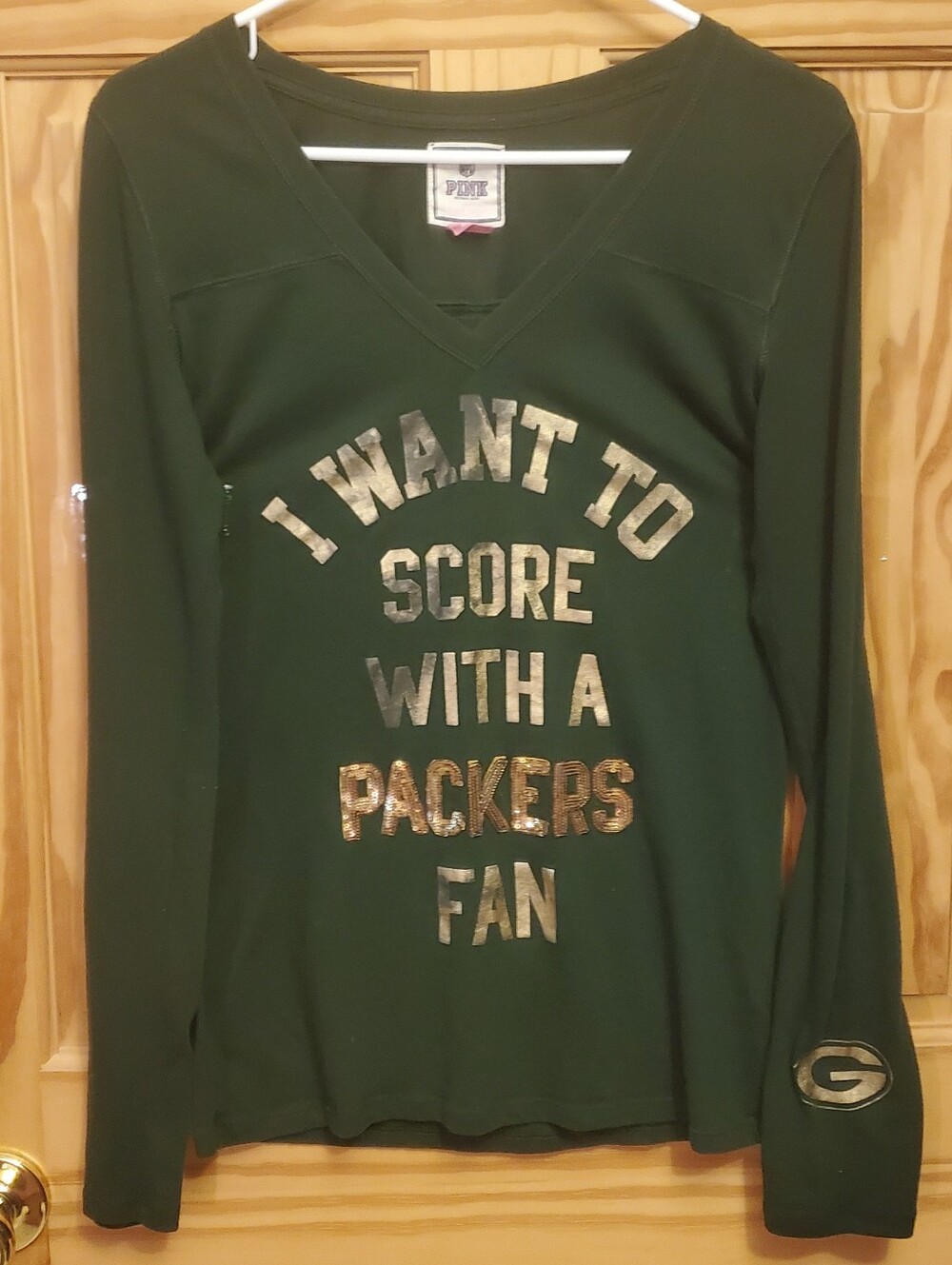 Victoria's Secret PINK Green Bay Packers Longsleeve T Shirt Medium Rare